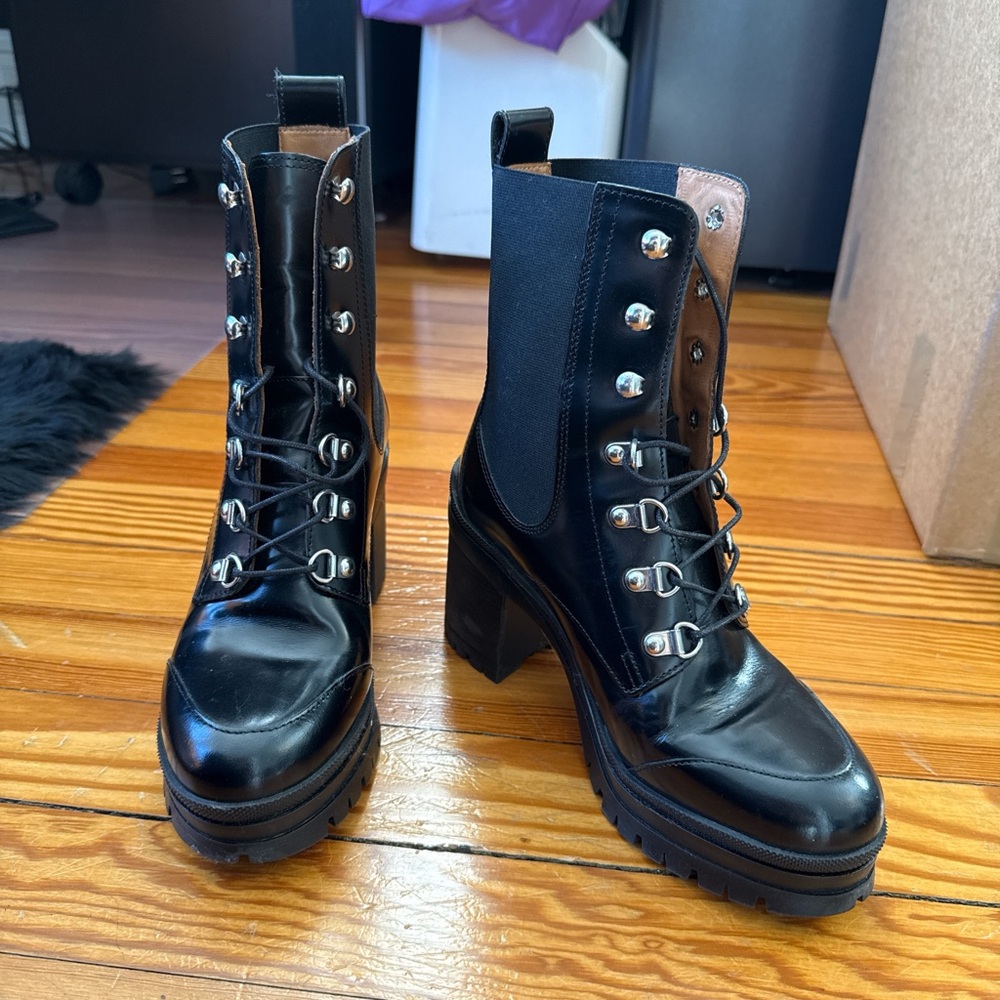 & Other Stories Black Leather Lace Up Heel Women's Boots